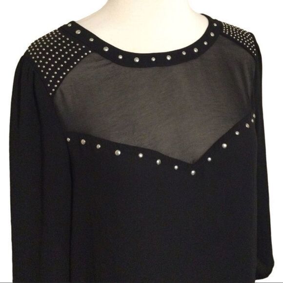 Forever 21 Black Pullover‎ Top Sheer Bodice with Studs 3/4 Sleeves Size S - Picture 4 of 11